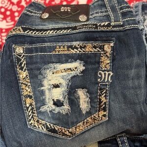 Miss Me Distressed Blue Jeans with Gold Details